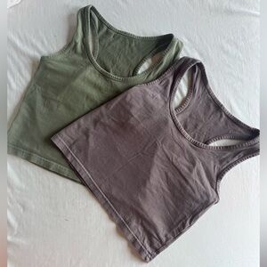 Fitted Crop Tank Tops in Green and Purple